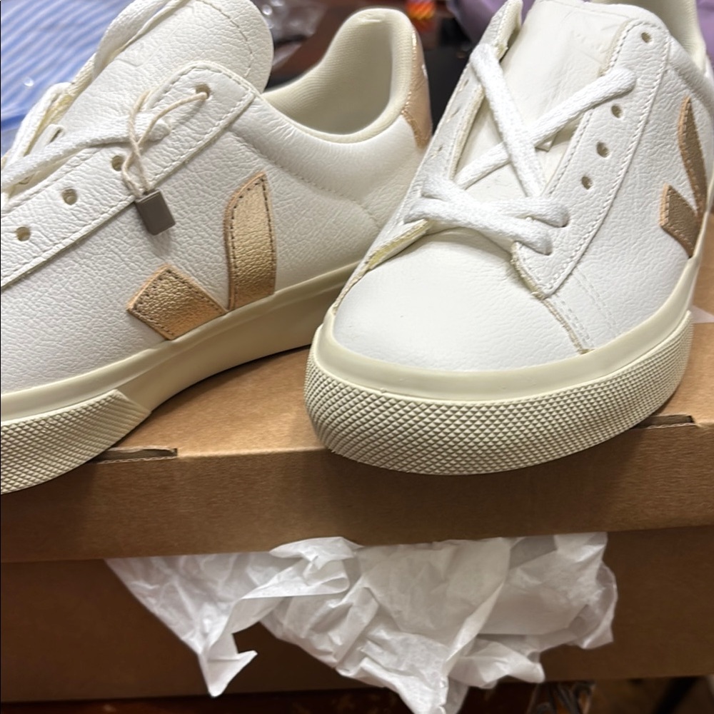 Veja Cream and Brown Sneakers